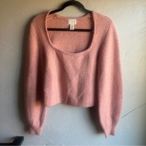 Coquette Pink Cropped Sweater Balletcore Soft Girl Y2K Pastel Knit Top H&M‎ Sz S
